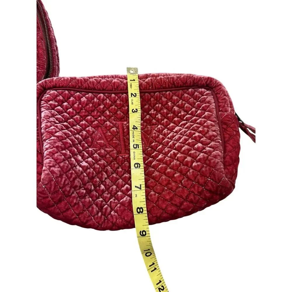 NWOT Pottery Barn Luxe Diamond Quilted Red Velvet Travel Toiletry Pouch Set
